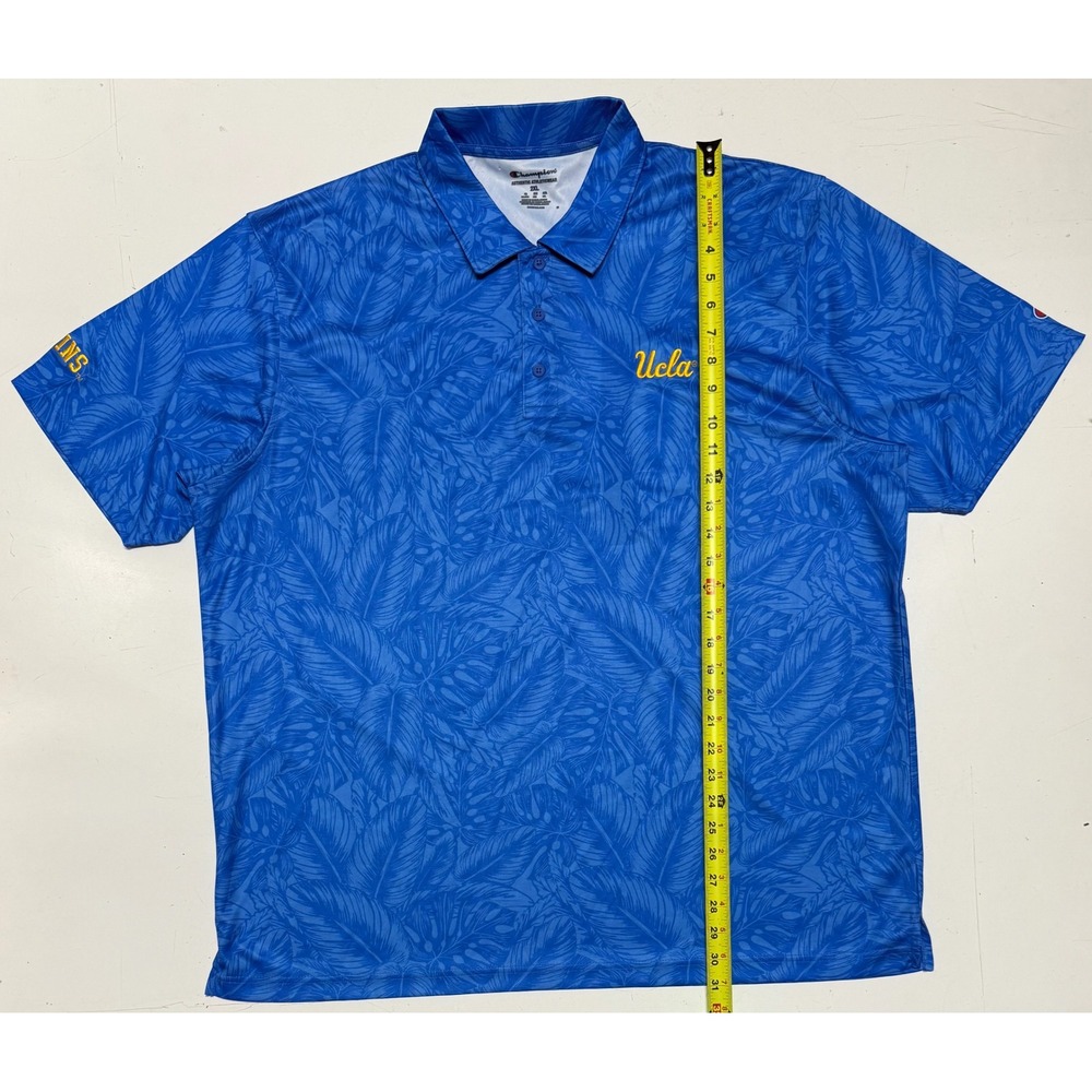 Champion UCLA Bruins Mens 2XL Blue Tropical Leaf Polo Shirt Athletic Golf Tee